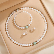 Buddha Stones 925 Sterling Silver Natural Pearl Jade Healing Necklace Bracelet Earrings With Gift Box
