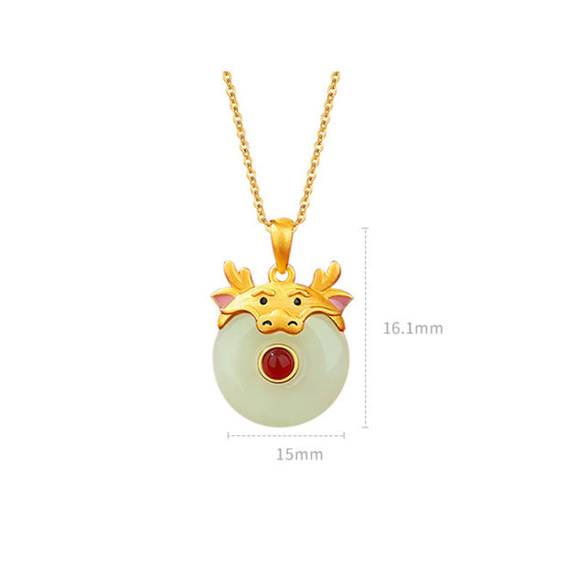 Buddha Stones 925 Sterling Silver Hetian Jade Chinese Zodiac Year of the Dragon Red Agate Luck Protection Necklace Pendant (Extra 30% Off | USE CODE: FS30)
