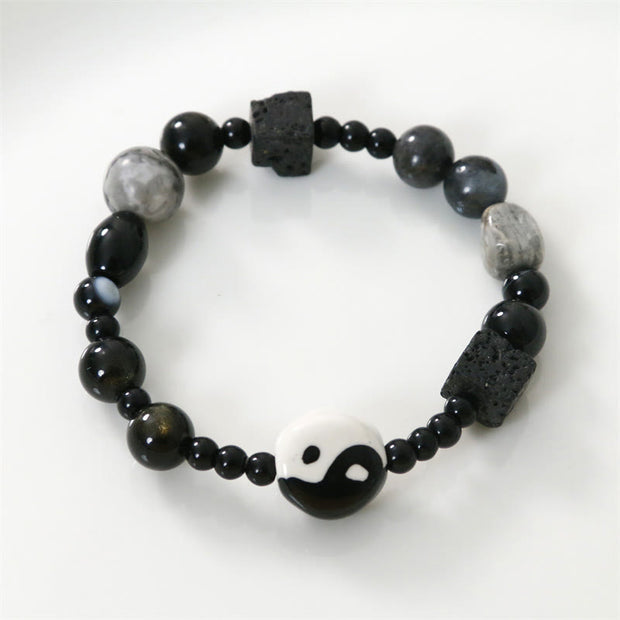 FREE Today: Protection And Willpower Black Onyx Picasso Jasper Bead Yin Yang Bracelet