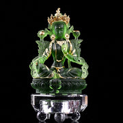 Buddha Stones Bodhisattva Green Tara Handmade Liuli Crystal Art Piece Protection Home Office Statue Decoration