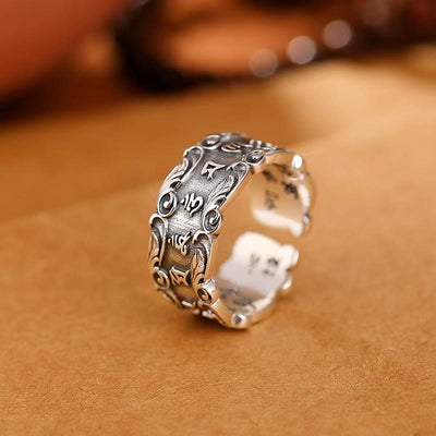 Buddha Stones Tibetan Om Mani Padme Hum Design Peace Adjustable Ring