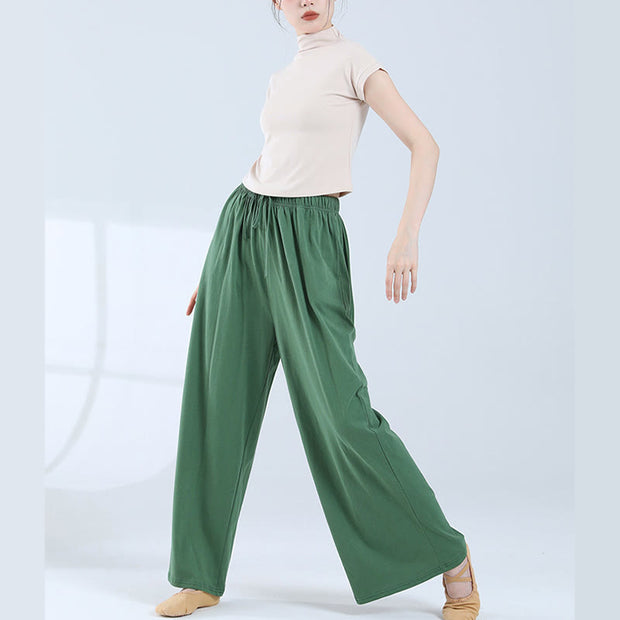 Buddha Stones Loose Cotton Drawstring Wide Leg Pants For Yoga Dance With Pockets Wide Leg Pants BS 2