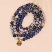 Buddha Stones 108 Mala Beads Sodalite Zebra Jasper Crystal Lotus Strength Bracelet
