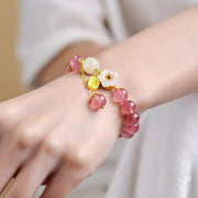 Buddha Stones Strawberry Quartz Fu Character Pink Crystal Healing Bracelet Bracelet BS 2