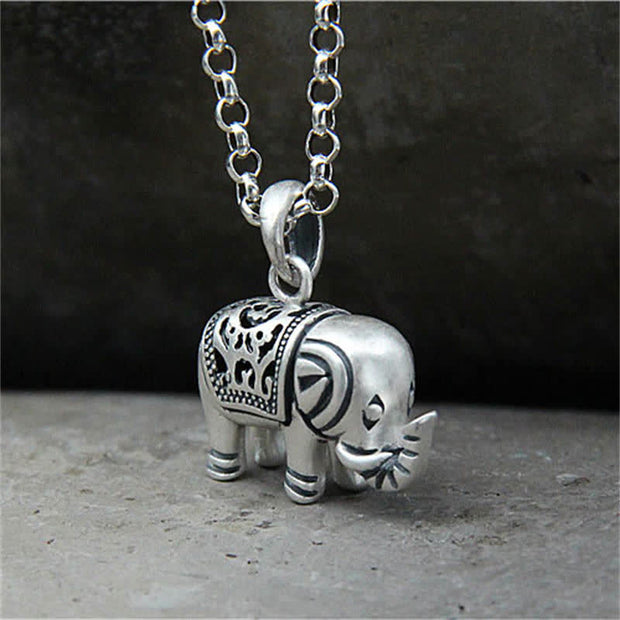 Buddha Stones 990 Sterling Silver Elephant Strength Necklace Pendant