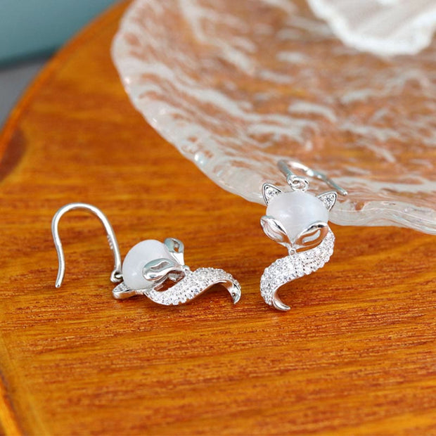 Buddha Stones 925 Sterling Silver Cat's Eye Cute Fox Support Necklace Pendant Earrings Bracelet Necklaces & Pendants BS 6
