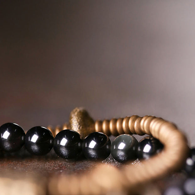 Buddha Stones Rainbow Obsidian Copper Inner Peace Healing Double Layer Bracelet