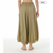 Buddha Stones Solid Color Loose Elastic Waist Wide Leg Pants With Pockets 4