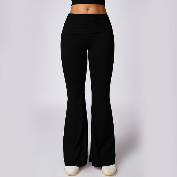 Buddha Stones Solid Crop Tank Long Sleeve Top Flared Pants For Sports Fitness Yoga