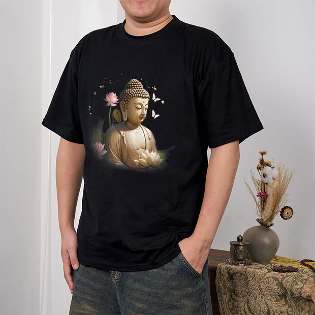 Buddha Stones Lotus Butterfly Meditation Buddha Tee T-shirt T-Shirts BS 4