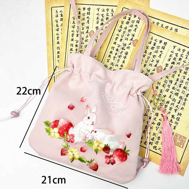 Buddha Stones Suzhou Embroidery Lotus Deer Epiphyllum Peony Rabbit Cotton Linen Tote Crossbody Bag Shoulder Bag Handbag Crossbody Bag BS 19