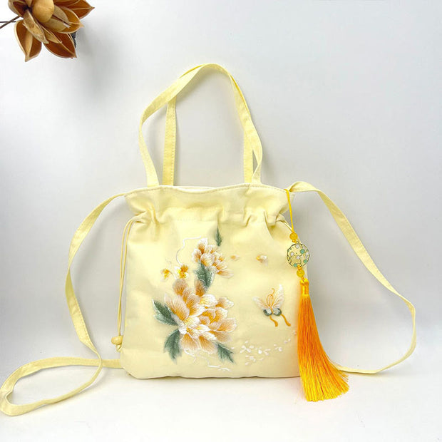 Buddha Stones Lotus Peony Epiphyllum Phoenix Suzhou Embroidery Cotton Linen Tote Crossbody Bag Shoulder Bag Handbag 18