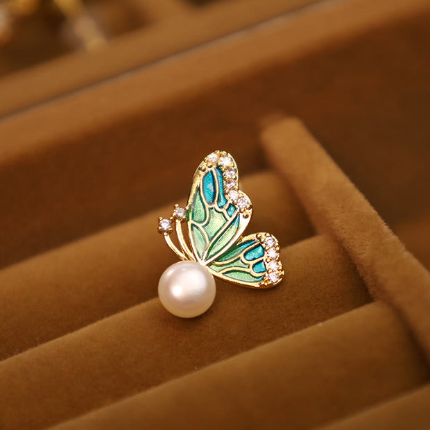 Buddha Stones 925 Sterling Silver Posts 18K Gold Plated Copper Natural Pearl Butterfly Healing Stud Earrings 3