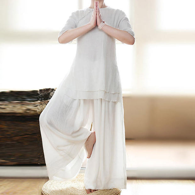 Buddha Stones Vintage Yoga Zen Prayer Spiritual Meditation Practice Plain Color Clothing Women's Set