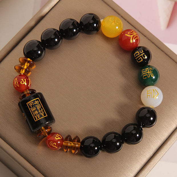 Buddha Stones Five Elements Black Onyx Red Agate Wisdom Wealth Bracelet Bracelet BS 29