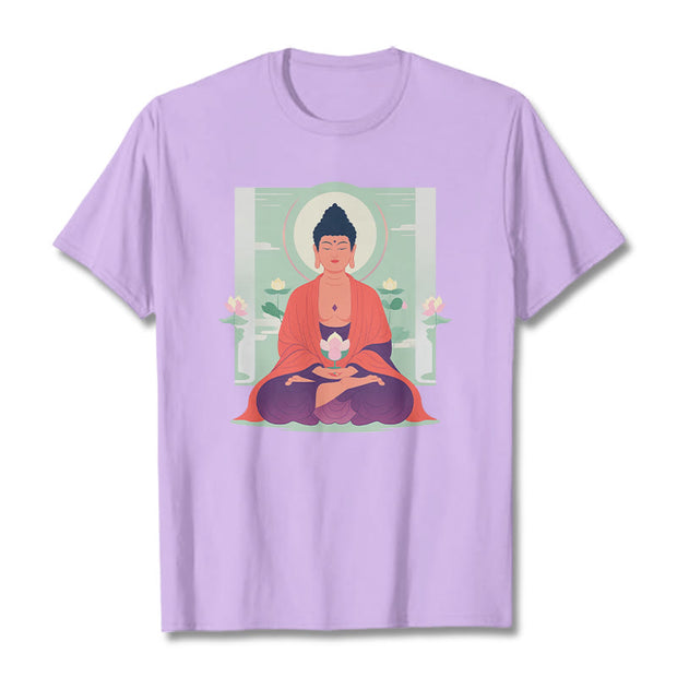 Buddha Stones Lotus Meditation Buddha Tee T-shirt T-Shirts BS Plum 2XL