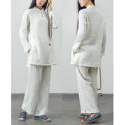 Buddha Stones 2Pcs Tang Suit Frog-Button Shirt Top Pants Meditation Zen Tai Chi Cotton Linen Clothing Women's Set