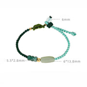 Buddha Stones 925 Sterling Silver Hetian Jade Luck Braided Green Rope Bracelet Bracelet BS 7