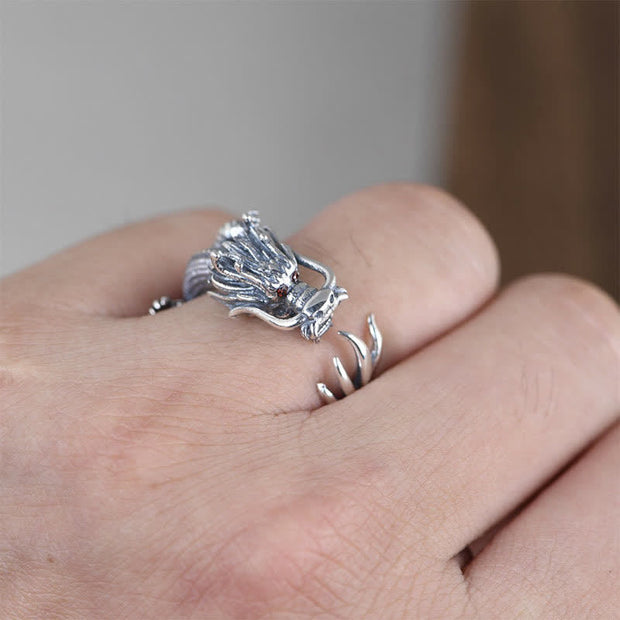 Buddha Stones 925 Sterling Silver Dragon Luck Protection Ring