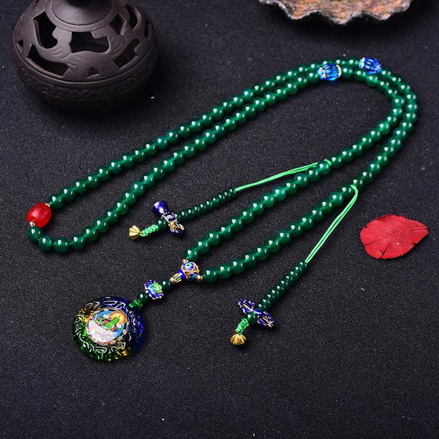 Buddha Stones 108 Mala Beads Natural Green Agate Bodhisattva Green Tara Manifestation Charm Bracelet Bracelet Mala BS 3