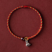 Buddha Stones Handcrafted Red Gold Rope Lotus Peace And Joy Charm Braid Bracelet Bracelet BS Silver Lotus Pod Charm Red Gold(Wrist Circumference 14-16cm)
