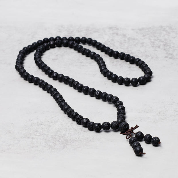 Buddha Stones 108 Natural Lava Rock Beads Prayer Mala Bracelet Necklace