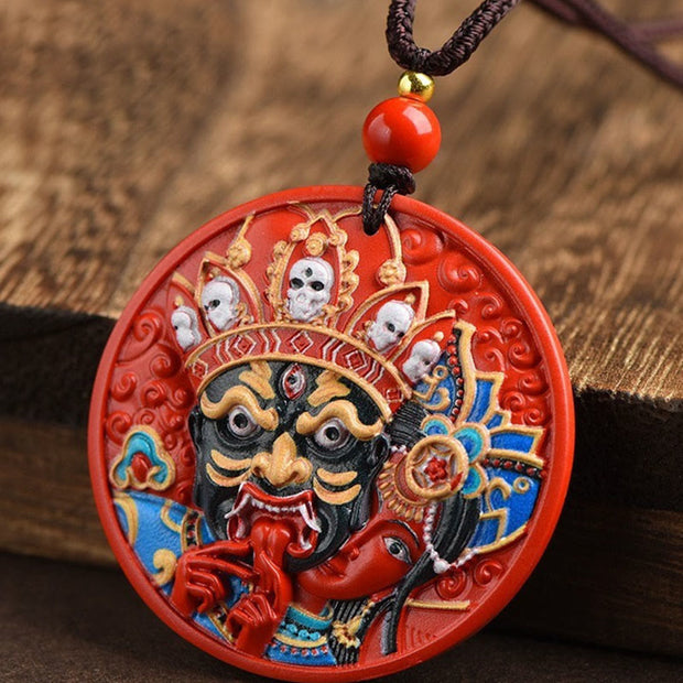 Buddha Stones Zakiram Goddess of Wealth Painted Cinnabar Blessing Necklace Pendant Necklaces & Pendants BS 9