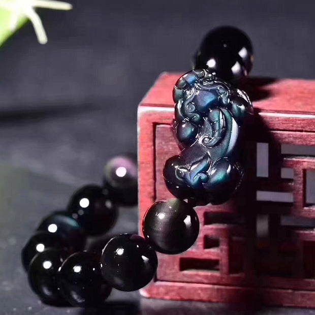 Buddha Stones FengShui PiXiu Rainbow Obsidian Luck Bracelet