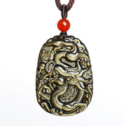 Buddha Stones Gold Sheen Obsidian Dragon Pattern Success Necklace Pendant