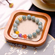 Buddha Stones Jade Red Agate Peace Buckle Charm Confidence Bracelet 14