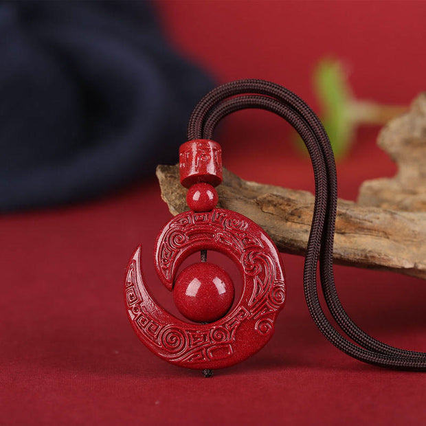 Buddha Stones One's Luck Improves Design Patern Natural Cinnabar Concentration Necklace Pendant