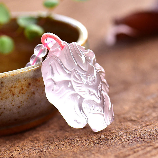 Buddha Stones Natural Pink Crystal Nine Tailed Fox Love Necklace Pendant (Extra 30% Off | USE CODE: FS30) - image 1