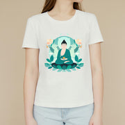 Buddha Stones Close Eyes Green Leaf Buddha Tee T-shirt T-Shirts BS 4