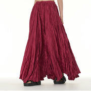 Buddha Stones Solid Color Loose Long Elastic Waist Skirt 58