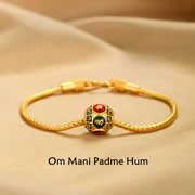 Buddha Stones Tibetan 18K Gold Om Mani Padme Hum Lucky Koi Fish Fu Character Ingot Copper Coin Peace Bracelet Bracelet BS Om Mani Padme Hum