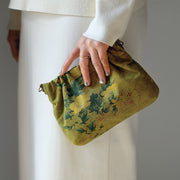 Buddha Stones Yellow Green Flower Black Persimmon Metal Chain Crossbody Bag Shoulder Bag Handbag Crossbody Bag BS 4
