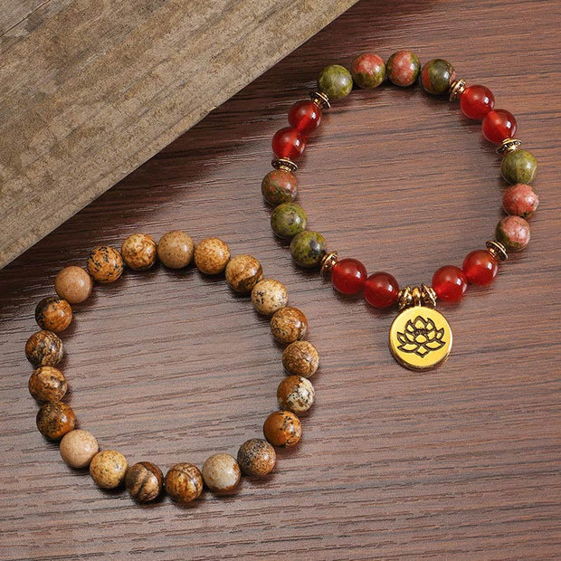 Buddha Stones Tibetan Picture Jasper Positive Lotus Bracelet Set (Extra 35% Off | USE CODE: FS35) - image 5