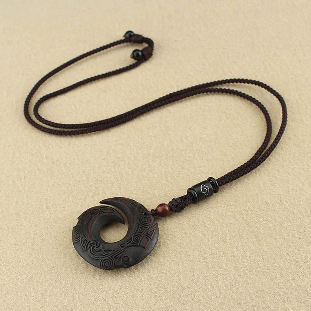 Buddha Stones Ebony Wood Sandalwood One's Luck Improves Design Pattern Peace Necklace Pendant Necklaces & Pendants BS 4