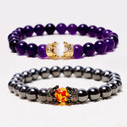 Buddha Stones Natural Stone King&Queen Crown Healing Energy Beads Couple Bracelet
