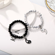 Buddha Stones 2Pcs Black Onyx White Turquoise Bead Yin Yang Protection Couple Bracelet Bracelet BS Black&White Black Onyx& White Turquoise