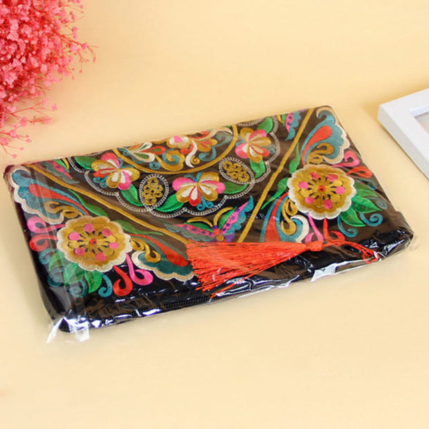 Buddha Stones Dragon Butterfly Cosmos Flower Embroidery Wallet Shopping Purse Purse BS 28