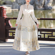 Buddha Stones Beige A Panorama of Rivers and Mountains Printed Chinese Hanfu Horse Face Skirt Mamianqun 5