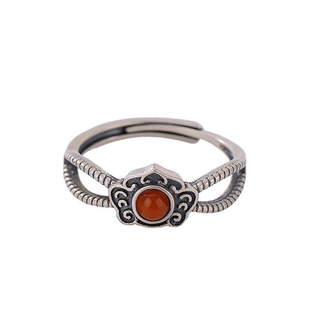 Buddha Stones 925 Sterling Silver Red Agate Bead Logical Thinking Ring