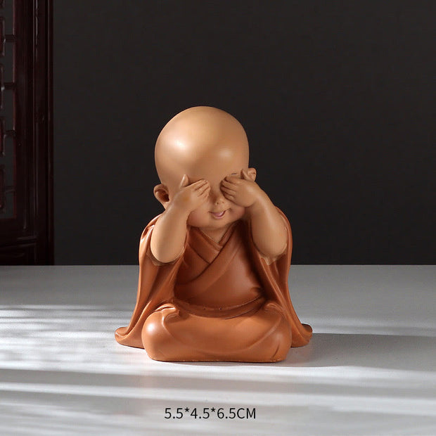Buddha Stones Small Mini Meditation Praying Monk Serenity Resin Home Decoration Decorations BS Covering Eyes Monk 5.5*4.5*6.5cm