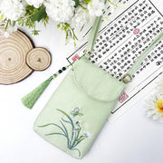 Buddha Stones Small Embroidered Flowers Crossbody Bag Shoulder Bag Double Layer Cellphone Bag Crossbody Bag BS 45