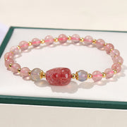 Buddha Stones Moonstone Strawberry Quartz Tourmaline PiXiu Healing Bracelet