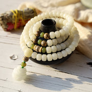 Buddha Stones White Jade Bodhi Lotus Mala Harmony Necklace Bracelet