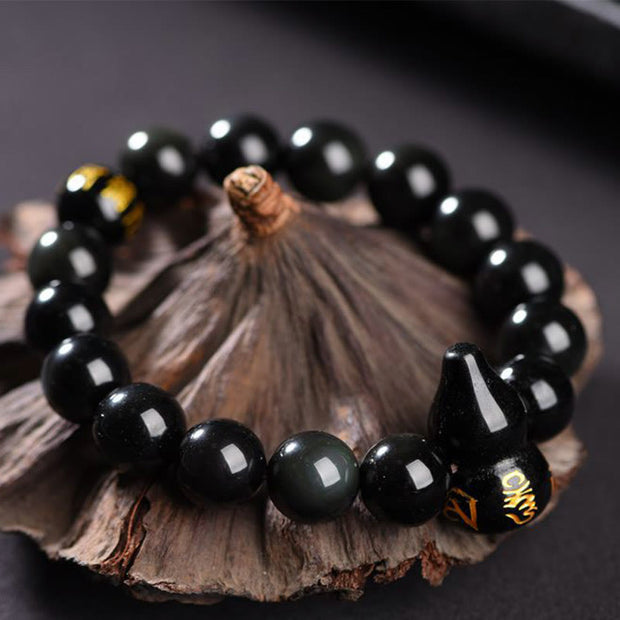 Buddha Stones Rainbow Obsidian Gourd Om Mani Padme Hum Inner Peace Bracelet