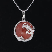 Buddha Stones Chinese Dragon Natural Quartz Crystal Healing Energy Necklace Pendant Necklaces & Pendants BS Red Jasper