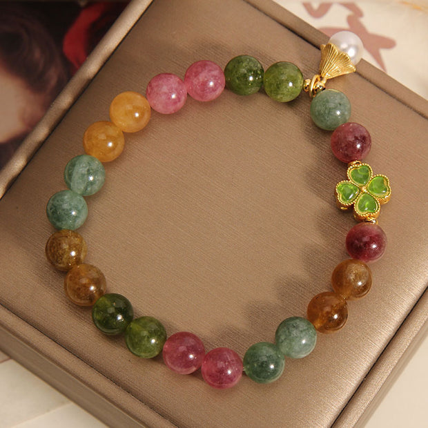 FREE Today: Boost Soul Energy Colorful Tourmaline Lucky Four Leaf Clover Bracelet